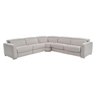 Bay Harbor Light Gray 4PC Leather Power Reclining Sectional w/Right Sleeper