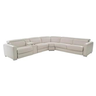 Bay Harbor Light Gray 5PC Leather Power Reclining Sectional w/Right Sleeper