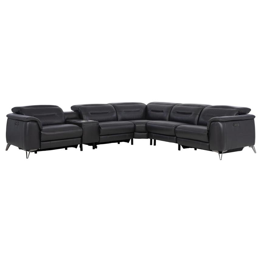 Anabel Gray Leather Power Reclining Sectional with 6PCS/3PWR  main image, 1 of 13 images.