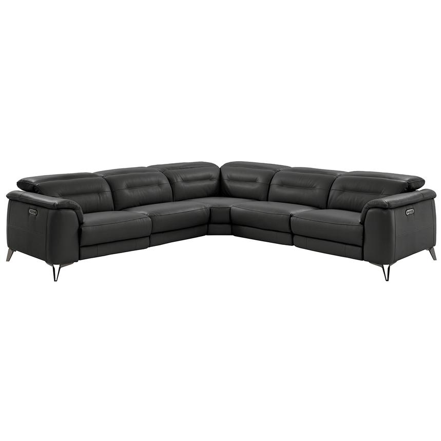 Anabel Gray Leather Power Reclining Sectional with 5PCS/3PWR  main image, 1 of 14 images.