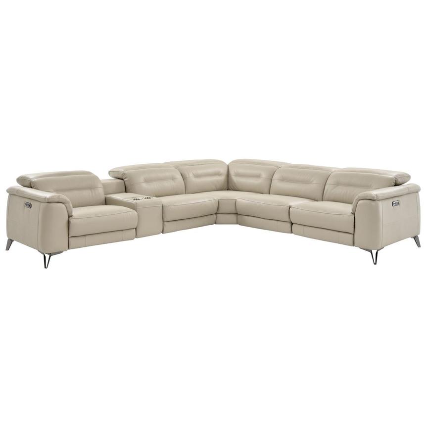 Anabel Cream Leather Power Reclining Sectional with 6PCS/3PWR  main image, 1 of 17 images.