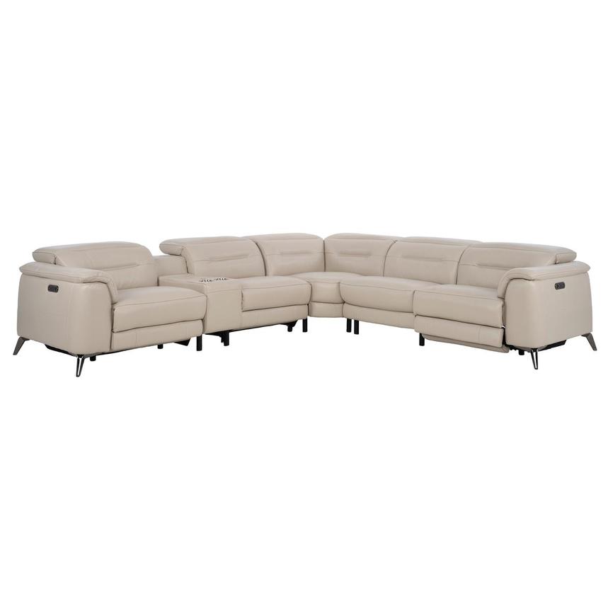 Anabel Cream Leather Power Reclining Sectional with 6PCS/3PWR  main image, 1 of 12 images.