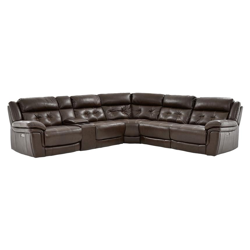 Stallion Brown Leather Power Reclining Sectional with 6PCS/3PWR  main image, 1 of 12 images.