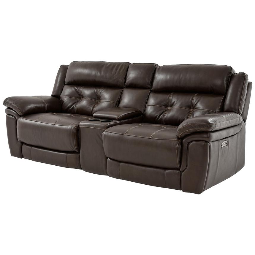 Stallion Brown Leather Power Reclining Sofa w/Console  main image, 1 of 11 images.