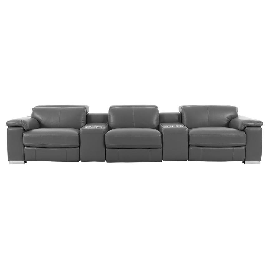 Charlie Gray Home Theater Leather Seating with 5PCS/2PWR main image, 1 of 14 images.