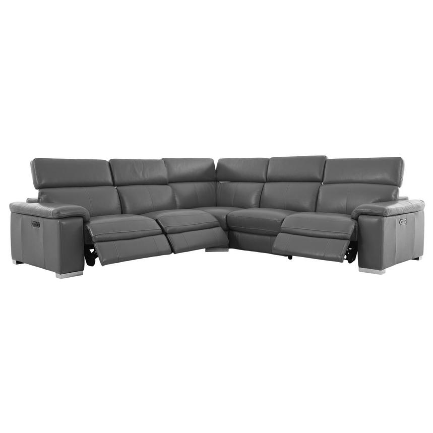 Charlie Gray Leather Power Reclining Sectional with 5PCS/3PWR alternate image, 3 of 13 images.
