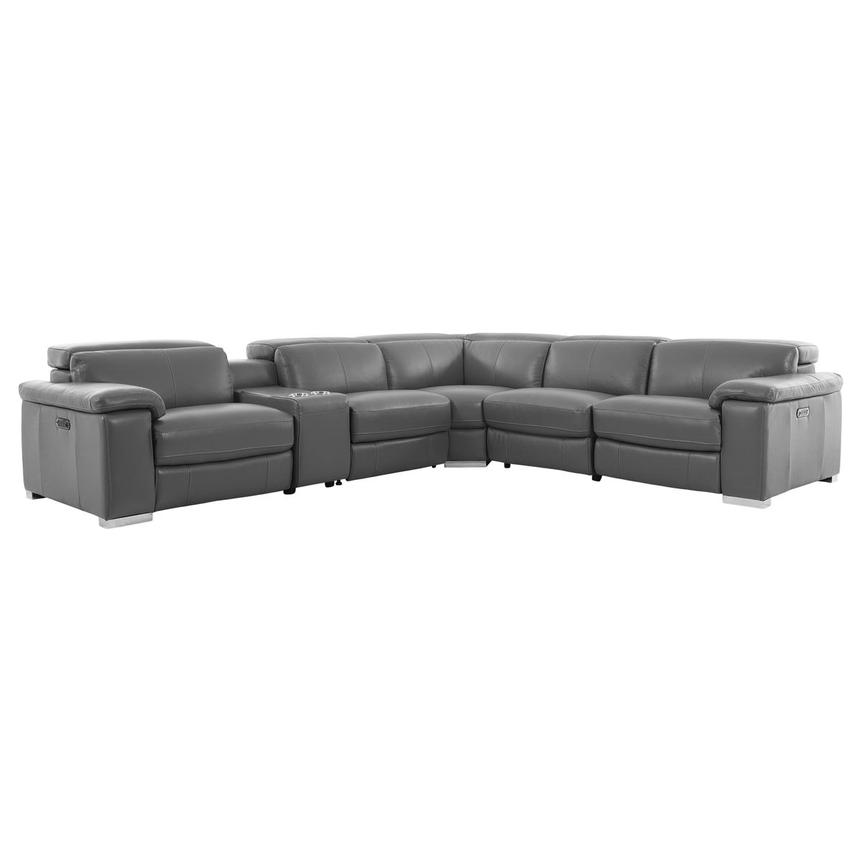 Charlie Gray Leather Power Reclining Sectional with 6PCS/3PWR main image, 1 of 14 images.