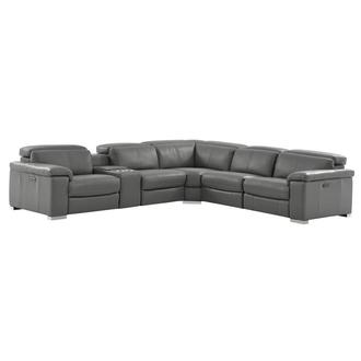 Charlie Gray Leather Power Reclining Sectional with 6PCS/3PWR