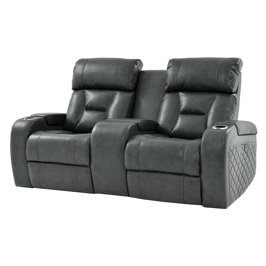 Gio Gray Leather Power Reclining Sofa w/Console main image, 1 of 15 images.