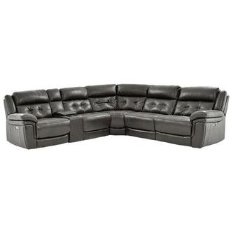 Stallion Gray Leather Power Reclining Sectional with 6PCS/3PWR
