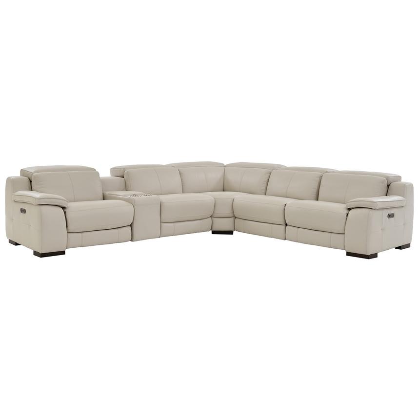 Gian Marco Light Gray Leather Power Reclining Sectional with 6PCS/3PWR  main image, 1 of 9 images.