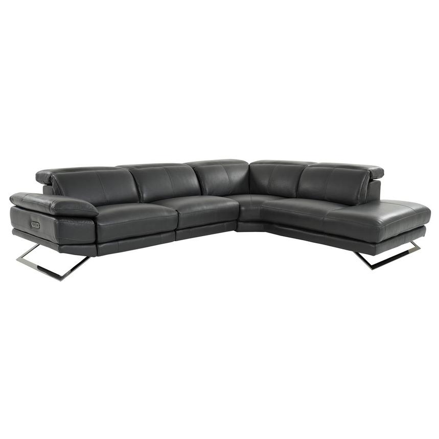 Toronto Dark Gray Leather Power Reclining Sofa w/Right Chaise  main image, 1 of 10 images.