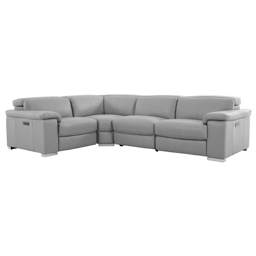 Charlie Light Gray Leather Power Reclining Sectional with 4PCS/2PWR main image, 1 of 14 images.