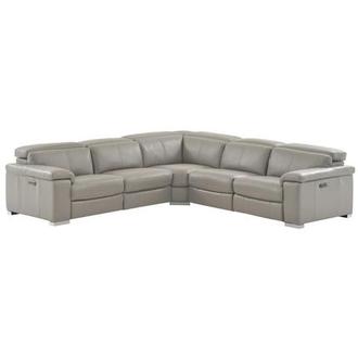 Charlie Light Gray Leather Power Reclining Sectional with 5PCS/3PWR