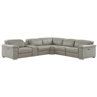 Charlie Light Gray Leather Power Reclining Sectional with 6PCS/3PWR