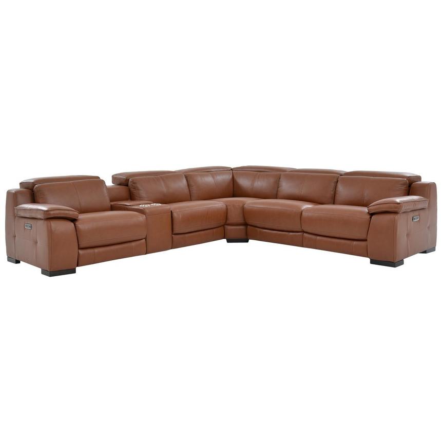 Gian Marco Tan Leather Power Reclining Sectional with 6PCS/3PWR main image, 1 of 8 images.