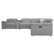Charlie Light Gray Leather Power Reclining Sectional with 6PCS/3PWR  alternate image, 3 of 15 images.