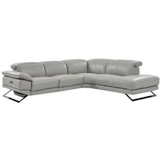 Toronto Silver Leather Power Reclining Sofa w/Right Chaise