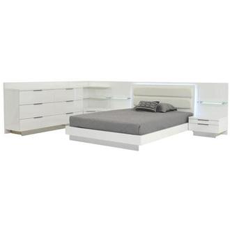 Ally White Queen Bed w/2 nightstands, dresser, & corner unit