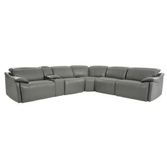 Austin Dark Gray Leather Power Reclining Sectional with 6PCS/3PWR