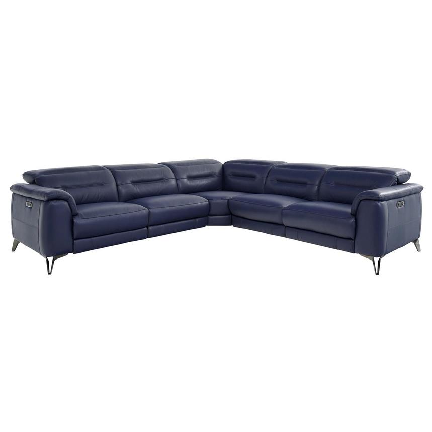 Anabel Blue Leather Power Reclining Sectional with 5PCS/3PWR  main image, 1 of 11 images.