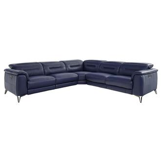 Anabel Blue Leather Power Reclining Sectional with 5PCS/3PWR