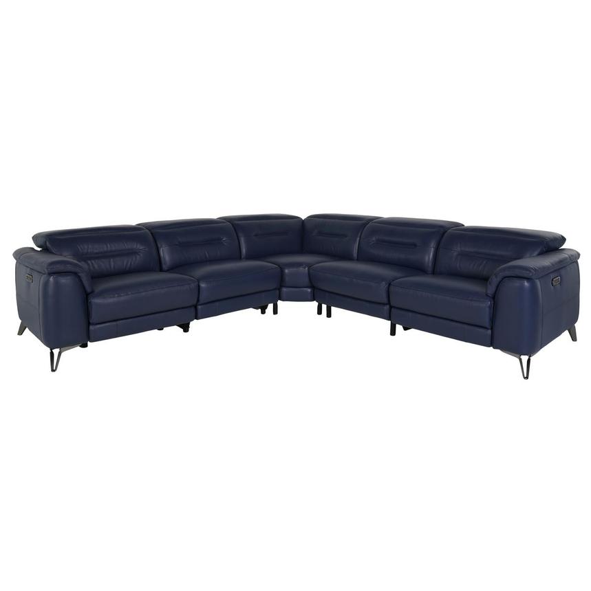 Anabel Blue Leather Power Reclining Sectional with 5PCS/3PWR  main image, 1 of 7 images.