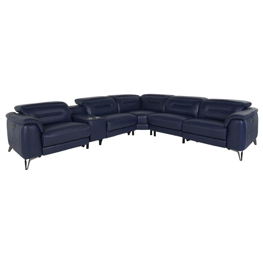 Anabel Blue Leather Power Reclining Sectional with 6PCS/2PWR  main image, 1 of 8 images.
