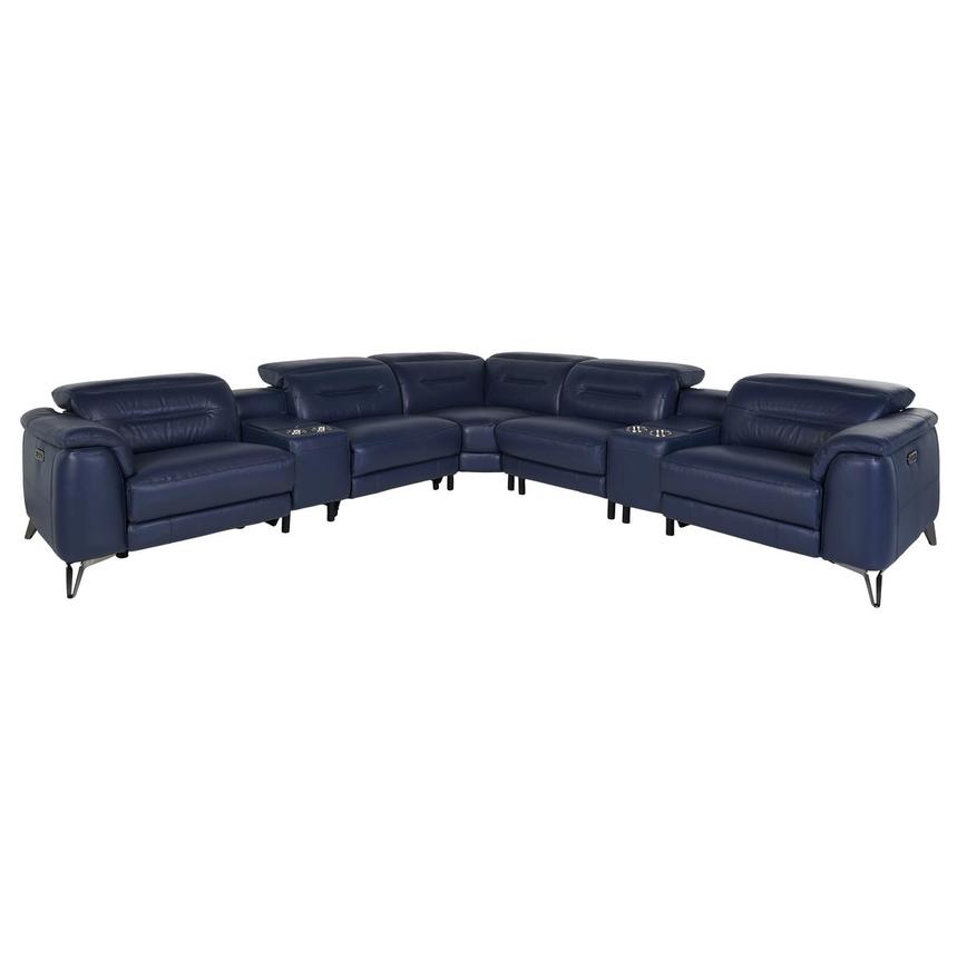 Anabel Blue Leather Power Reclining Sectional with 7PCS/3PWR  main image, 1 of 9 images.