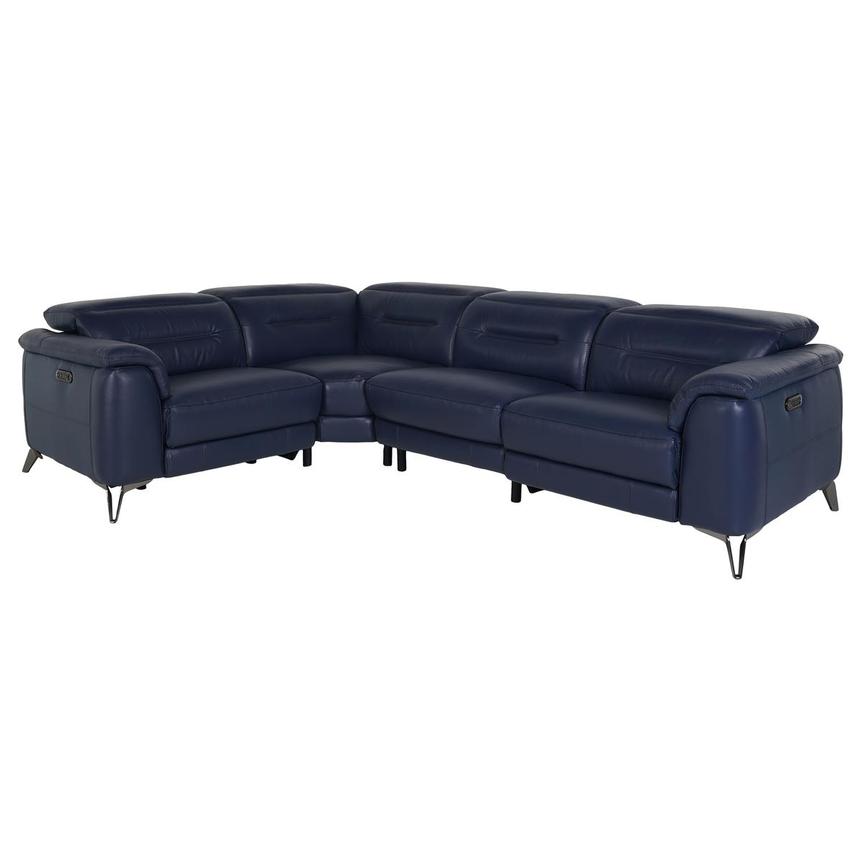 Anabel Blue Leather Power Reclining Sectional with 4PCS/2PWR  main image, 1 of 7 images.