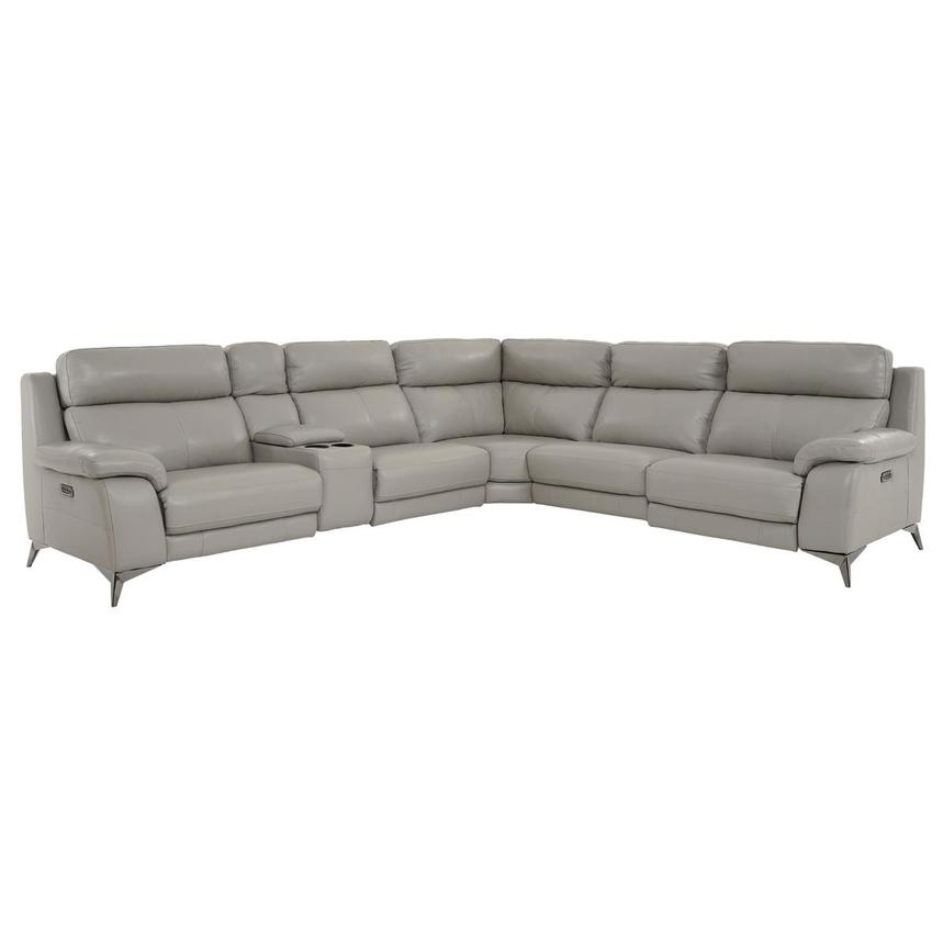 Barry Gray Leather Power Reclining Sectional with 6PCS/3PWR  main image, 1 of 14 images.