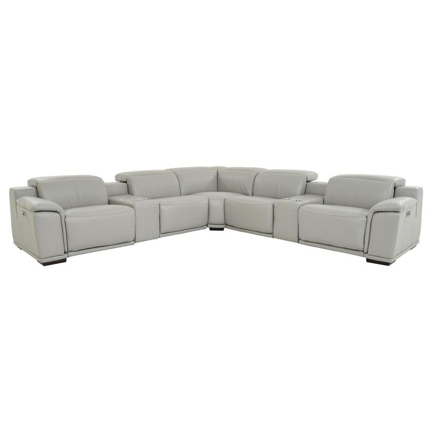 Davis 2.0 Light Gray Leather Power Reclining Sectional with 7PCS/3PWR  main image, 1 of 11 images.