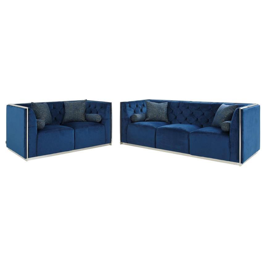 NEW 2PC Sofa Couch Loveseat Set Royal Blue Velvet Modern Living Furniture  Set