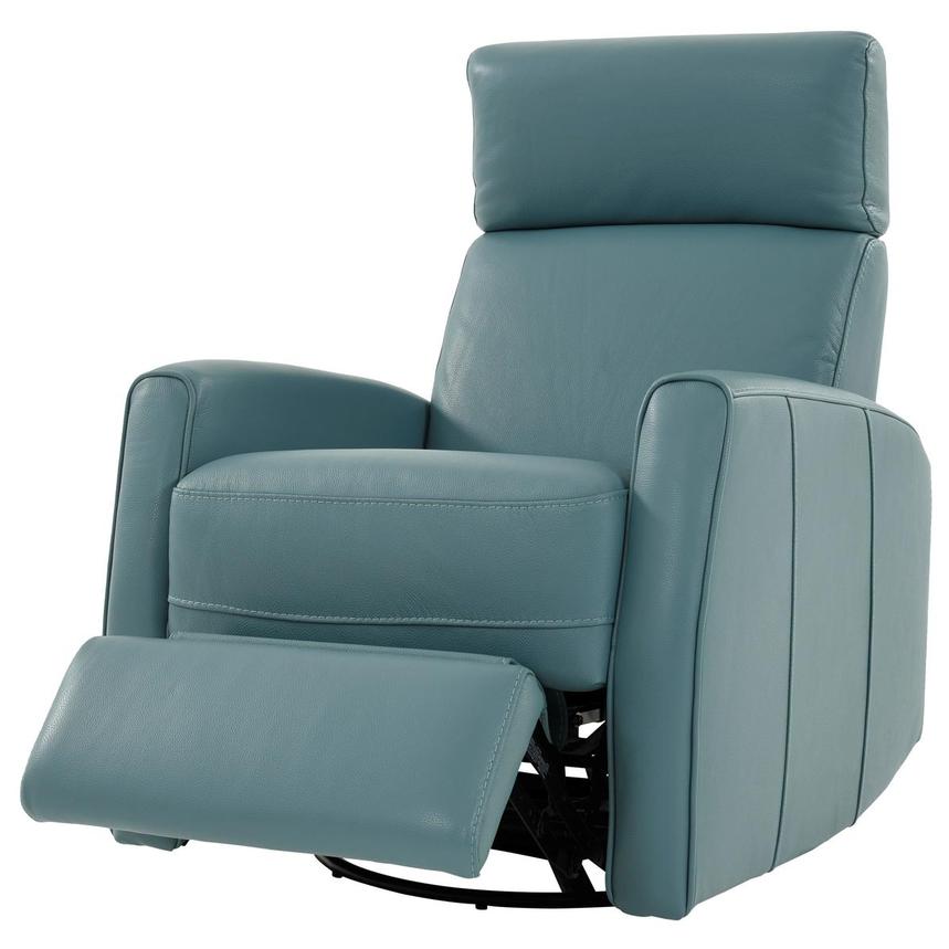 Lucca Blue Leather Power Recliner  alternate image, 3 of 9 images.