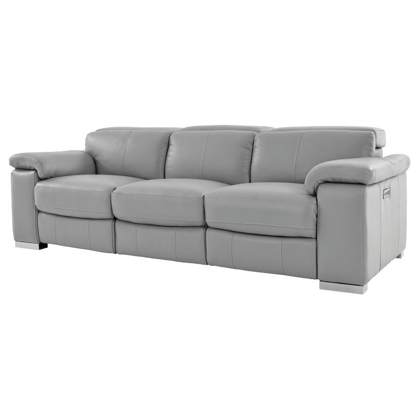 Charlie Light Gray Leather Power Reclining Sofa El Dorado Furniture