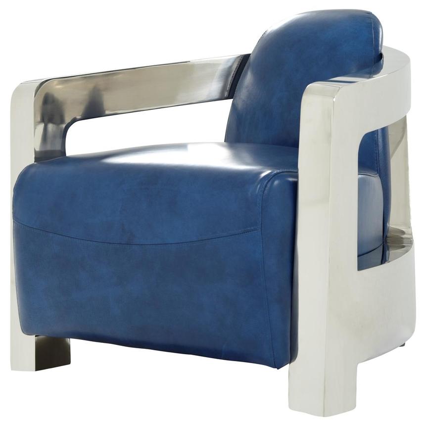 Aviator II Blue Leather Accent Chair  main image, 1 of 9 images.