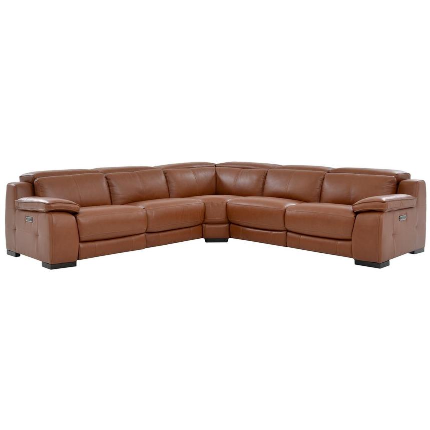 Gian Marco Tan Leather Power Reclining Sectional with 5PCS/2PWR  main image, 1 of 8 images.