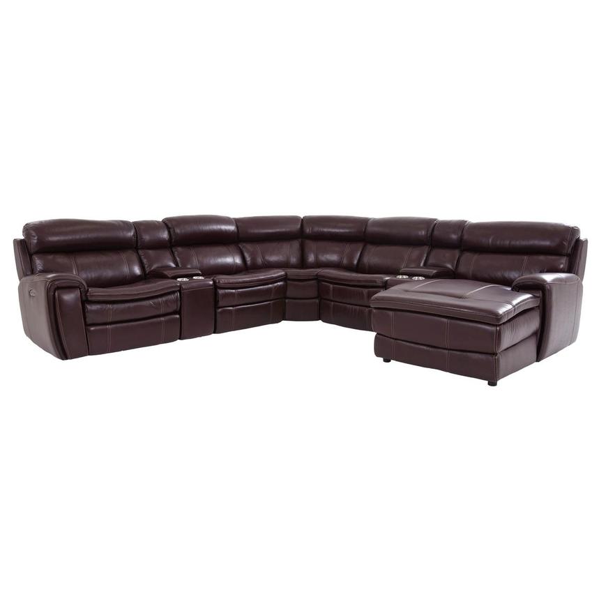 Napa Burgundy 7PC/2PWR Leather Power Reclining Sectional w/Right Chaise  main image, 1 of 9 images.