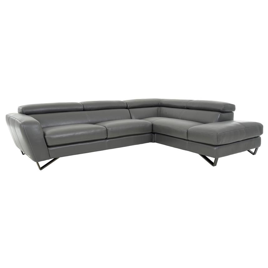 Sparta Gray Leather Corner Sofa w/Right Chaise El Dorado Furniture