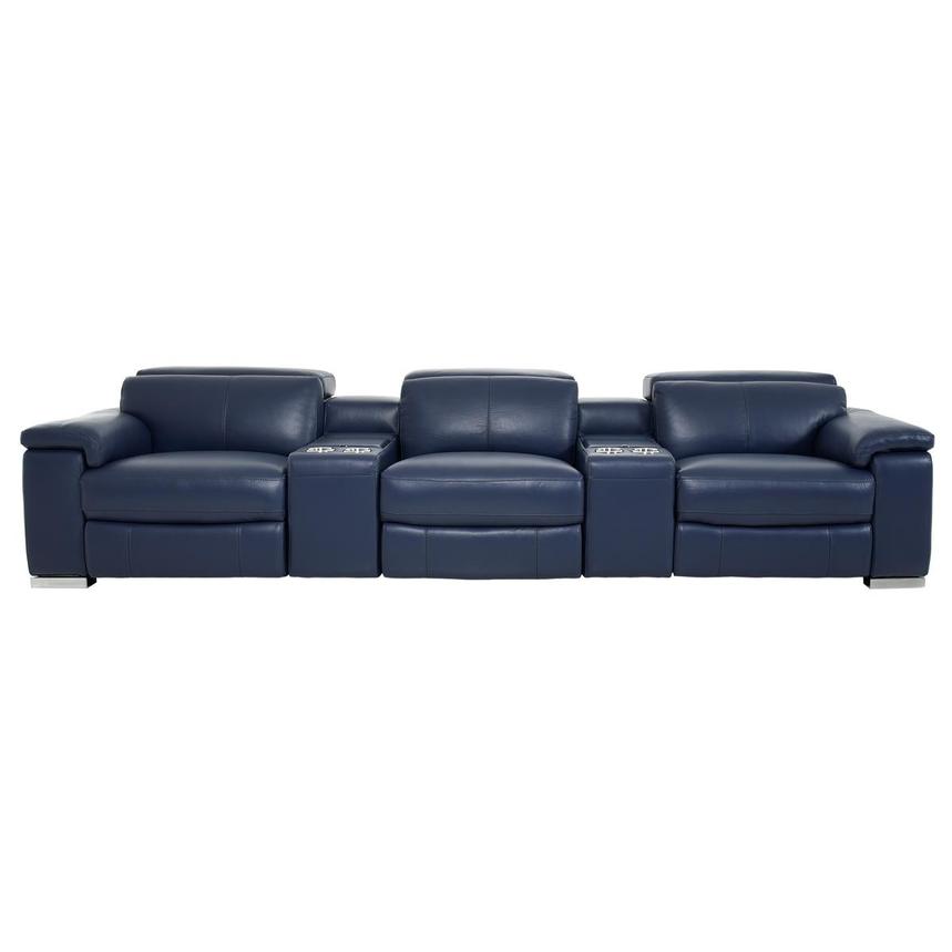 Charlie Blue Home Theater Leather Seating with 5PCS/2PWR  main image, 1 of 13 images.
