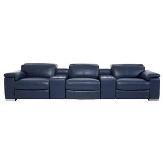 Charlie Blue Home Theater Leather Seating with 5PCS/2PWR