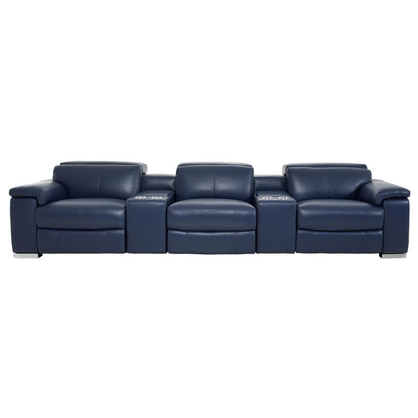 Charlie Blue Home Theater Leather Seating with 5PCS/3PWR main image, 1 of 13 images.