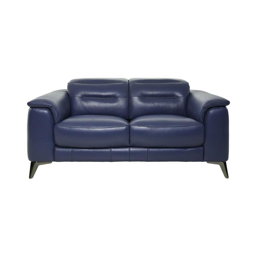 Anabel Blue Leather Loveseat  main image, 1 of 11 images.