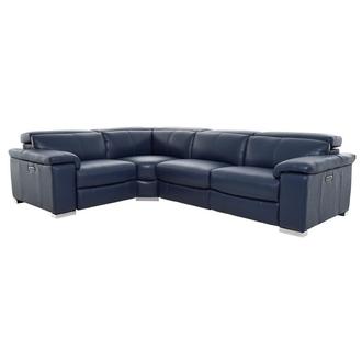 Charlie Blue Leather Power Reclining Sectional with 4PCS/2PWR