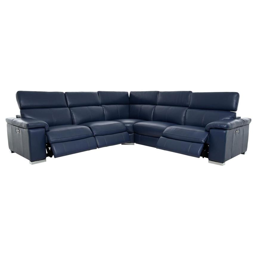 Charlie Blue Leather Power Reclining Sectional with 5PCS/3PWR  alternate image, 3 of 11 images.