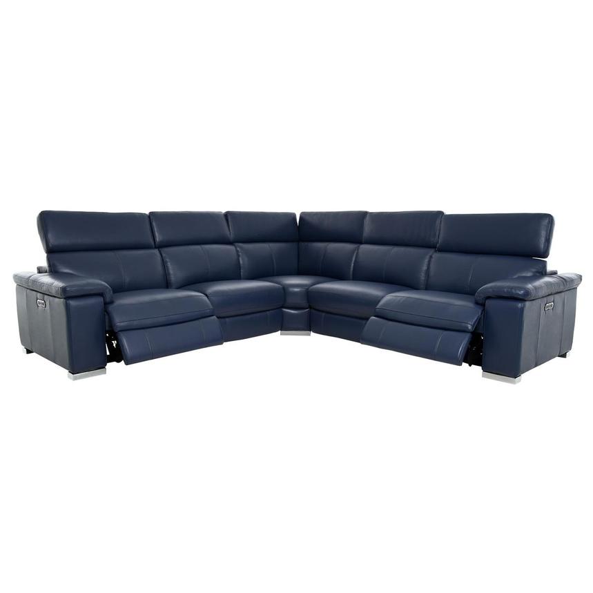 Charlie Blue Leather Power Reclining Sectional with 5PCS/2PWR  alternate image, 3 of 11 images.