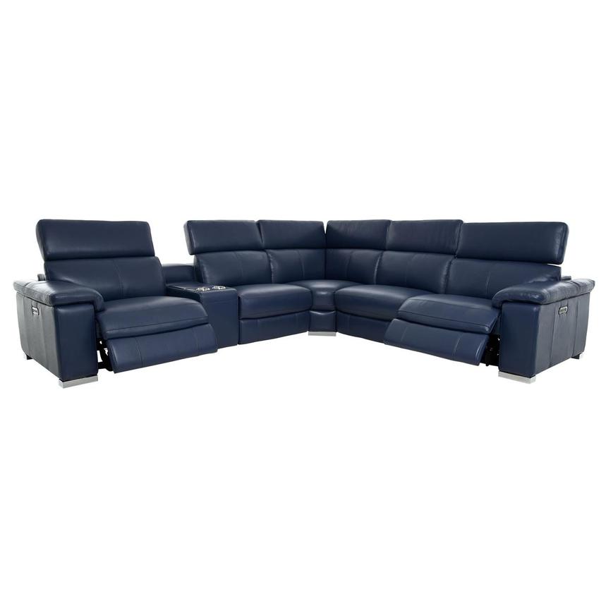 Charlie Blue Leather Power Reclining Sectional with 6PCS/2PWR  alternate image, 3 of 12 images.
