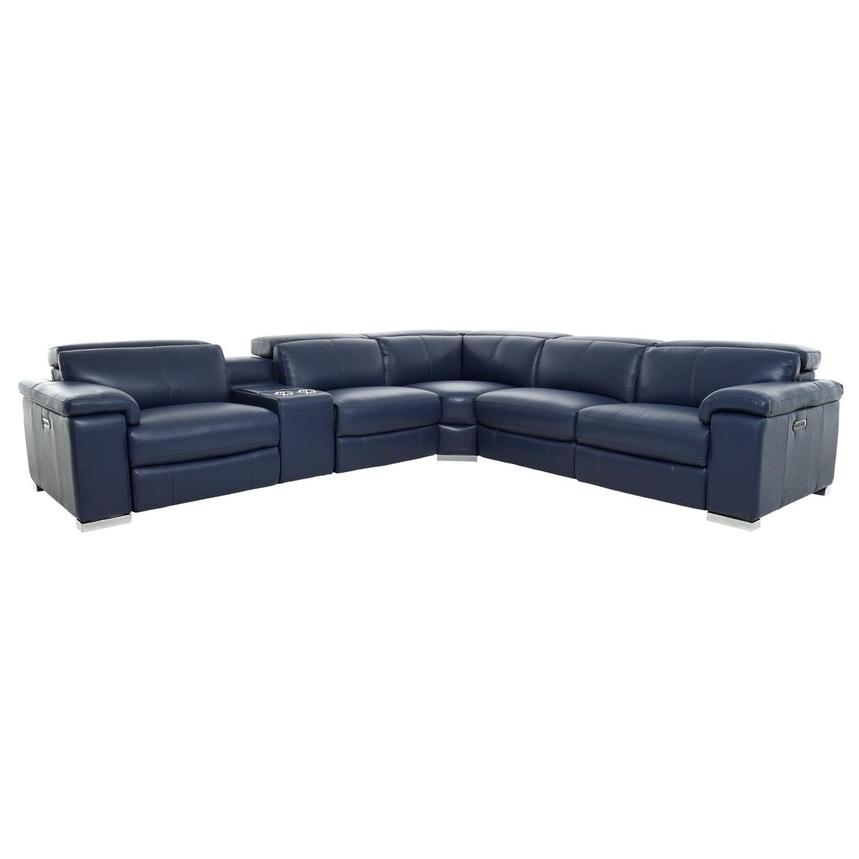Charlie Blue Leather Power Reclining Sectional with 6PCS/3PWR main image, 1 of 12 images.