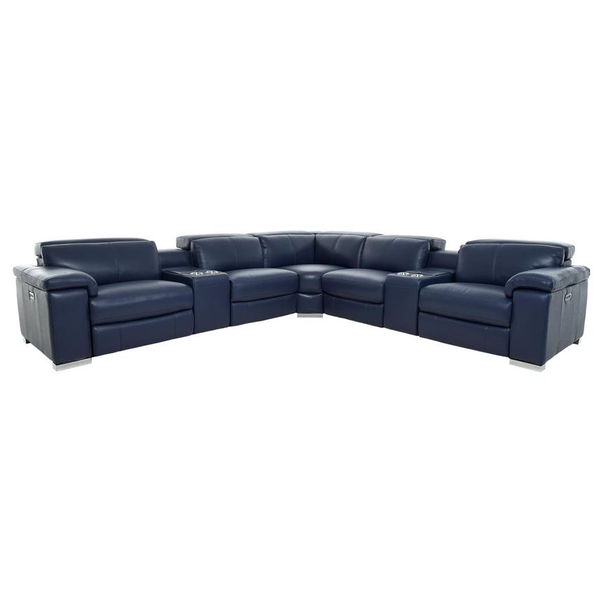 Charlie Blue Leather Power Reclining Sectional with 7PCS/3PWR main image, 1 of 12 images.