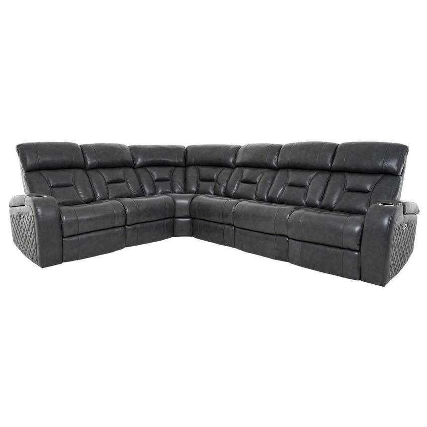 Gio Gray Leather Power Reclining Sectional with 6PCS/3PWR main image, 1 of 18 images.